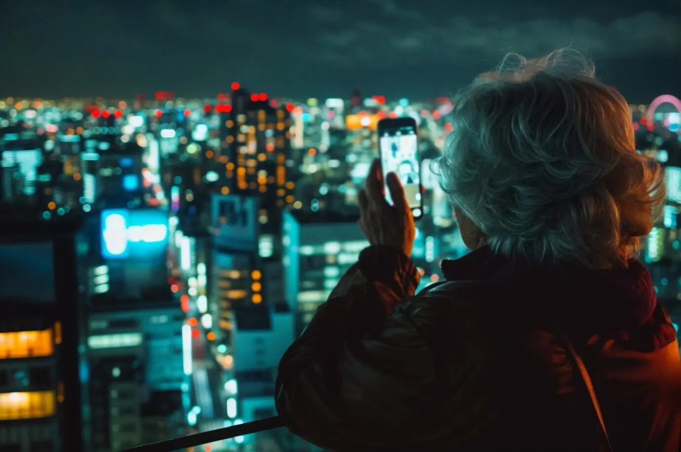 Mujer mayor celebrando el Día Mundial de la Fotografía